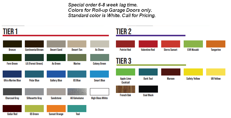 speciality colors for garage doors only.